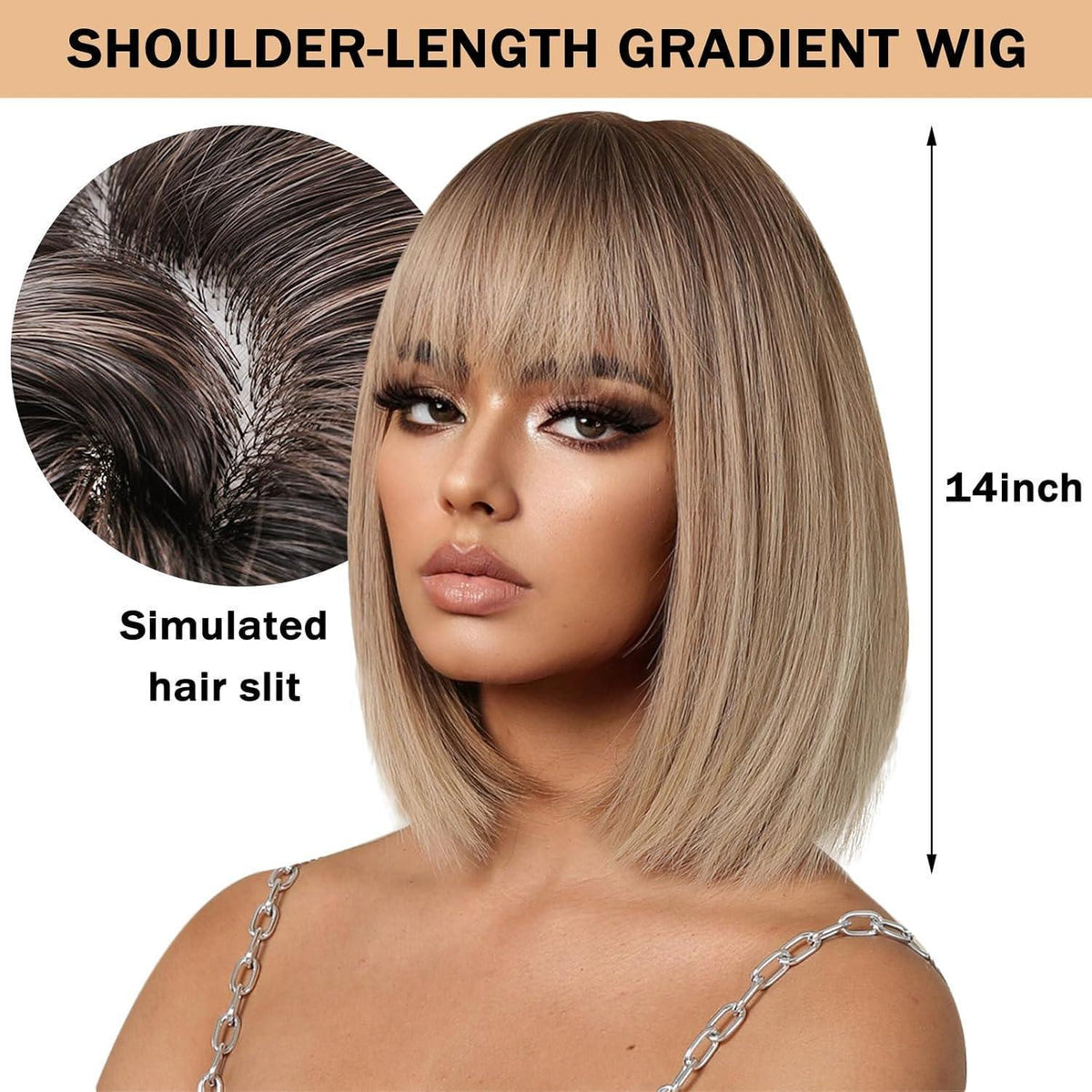 Blond Ombre Bob Perücke mit Pony – Kurze Damen Perücke