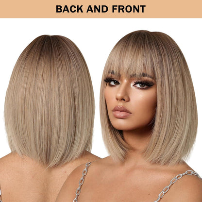 Blond Ombre Bob Perücke mit Pony – Kurze Damen Perücke