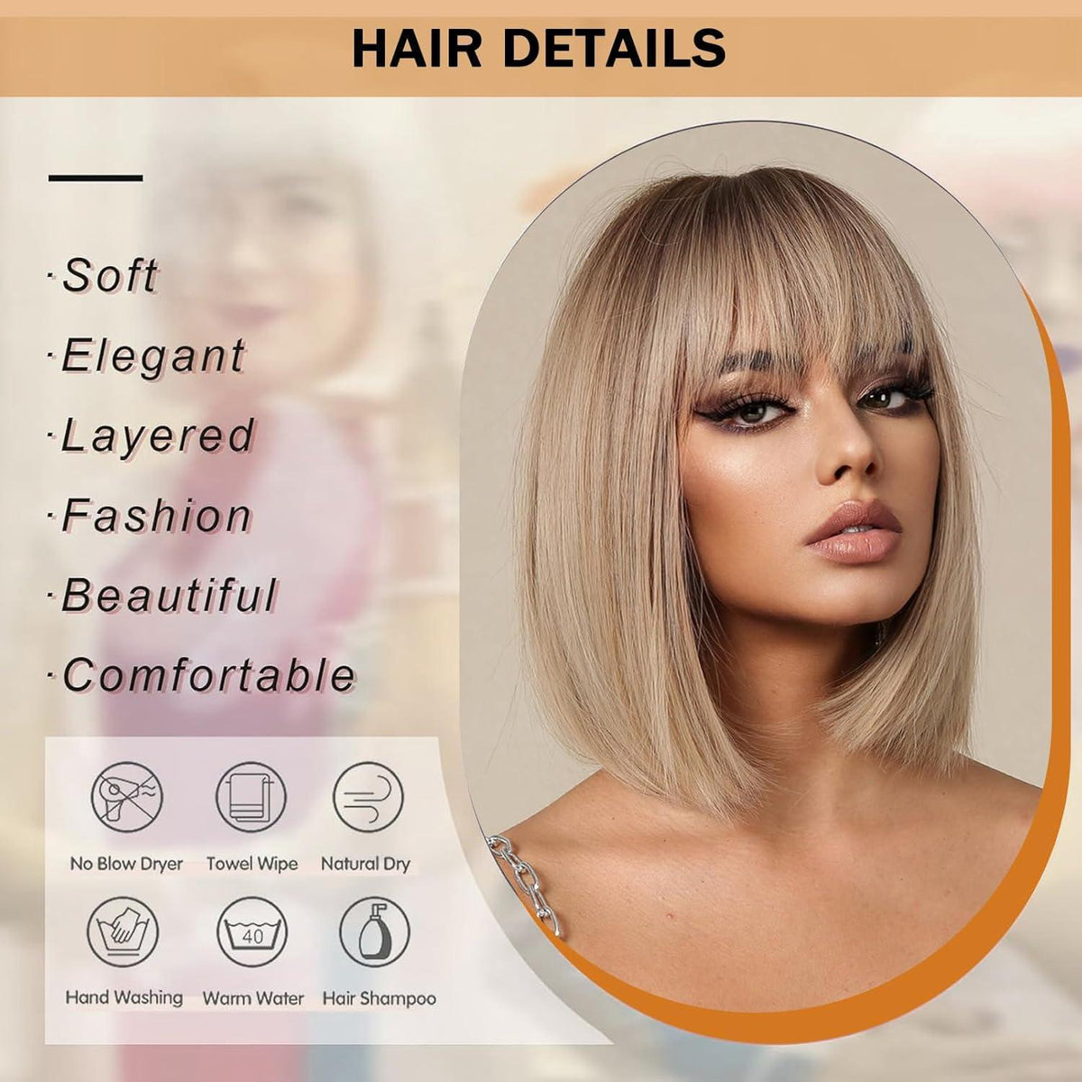 Blond Ombre Bob Perücke mit Pony – Kurze Damen Perücke