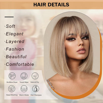 Blond Ombre Bob Perücke mit Pony – Kurze Damen Perücke