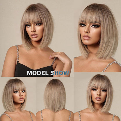 Blond Ombre Bob Perücke mit Pony – Kurze Damen Perücke