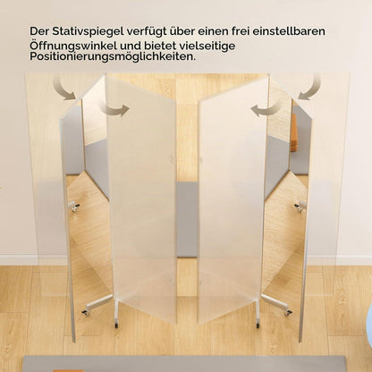 3-Fach Faltbarer Ganzkörperspiegel 180x190cm Schwarz mit Rollen