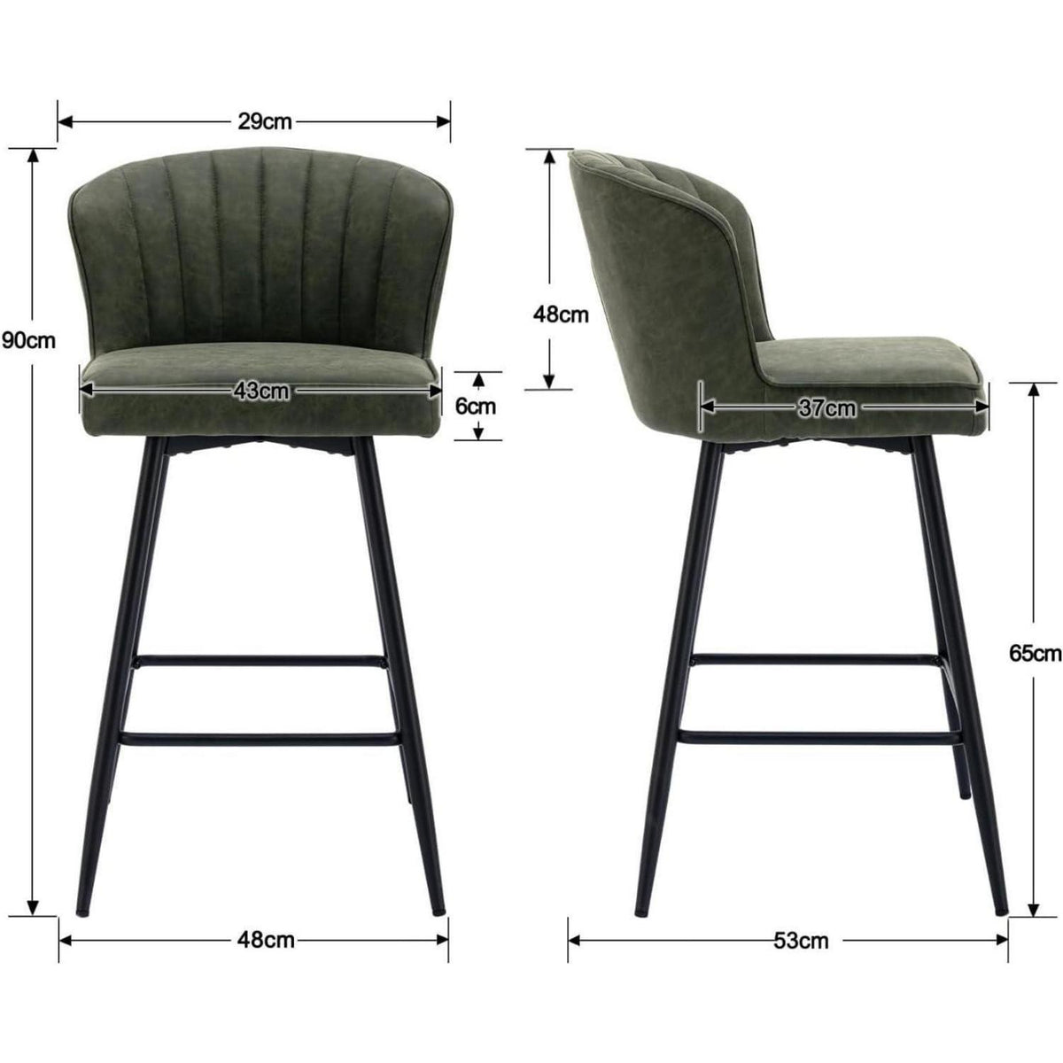 Gequilteter Barhocker 2er Set, Grün & Schwarz