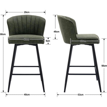 Gequilteter Barhocker 2er Set, Grün & Schwarz