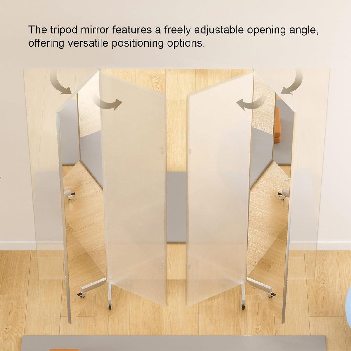 3-Fach Faltbarer Ganzkörperspiegel 180x190cm – Weiß, Standspiegel mit Rollen