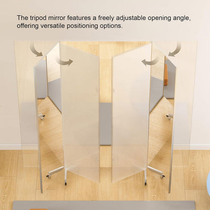 3-Fach Faltbarer Ganzkörperspiegel 180x190cm – Weiß, Standspiegel mit Rollen