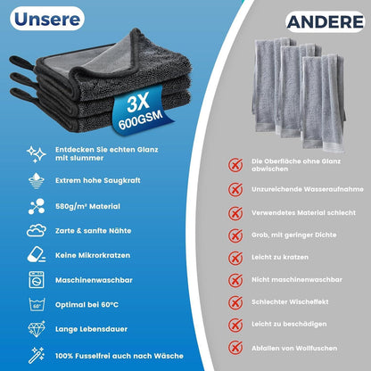 Mikrofaser Trockentücher 3er Set – Schnelltrocknend & Streifenfrei