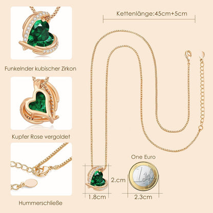 Herz Halskette Rosegold mit Kristallanhänger, Geschenkbox