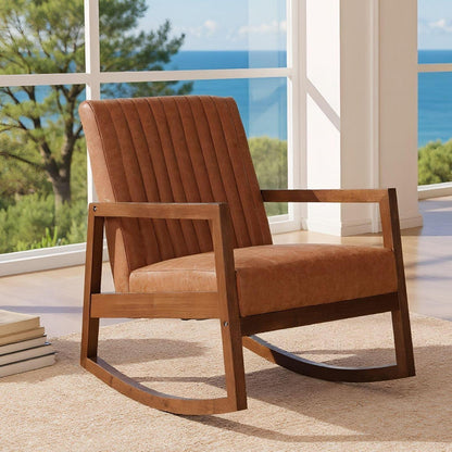 Schaukelstuhl Holz mit Armlehnen – Bequemer Retro Sessel Braun