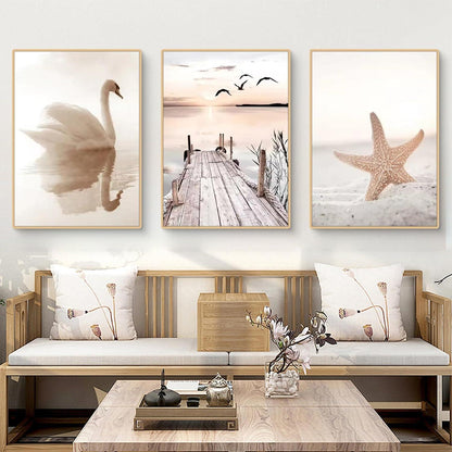 Boho Poster Set 3er Strand Landschaft Leinwandbild Wanddeko