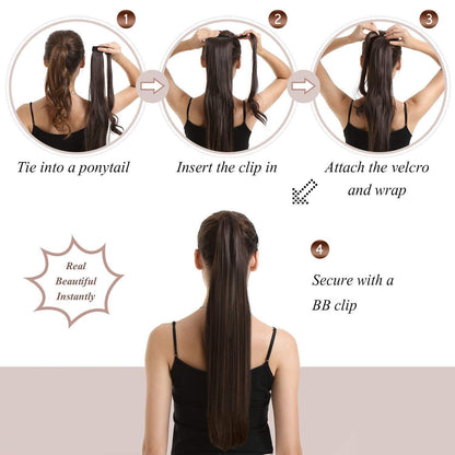 Glatter Pferdeschwanz Extension 66cm Blond Highlights