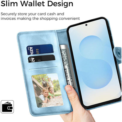 Samsung Galaxy S25 Klapphülle mit Kartenfach & Standfunktion Himmelblau in Lederoptik