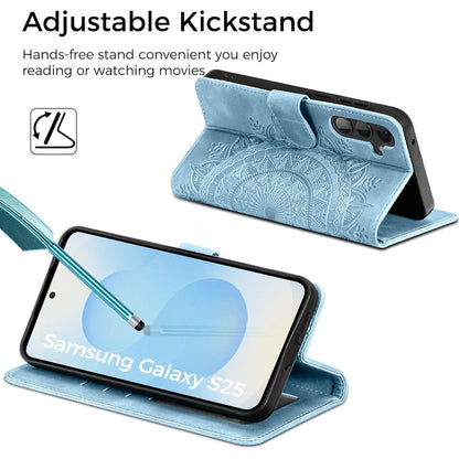 Samsung Galaxy S25 Klapphülle mit Kartenfach & Standfunktion Himmelblau in Lederoptik