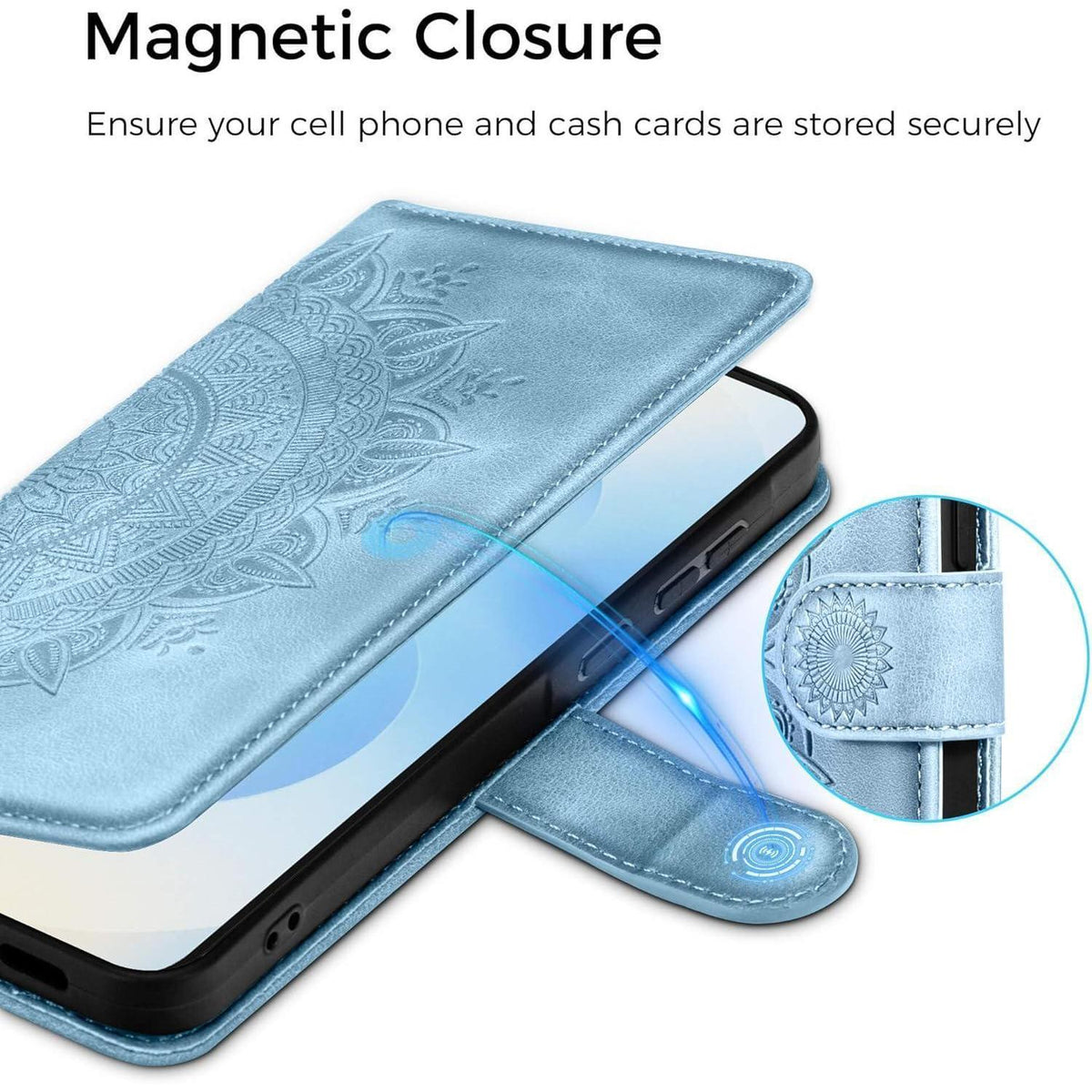 Samsung Galaxy S25 Klapphülle mit Kartenfach & Standfunktion Himmelblau in Lederoptik