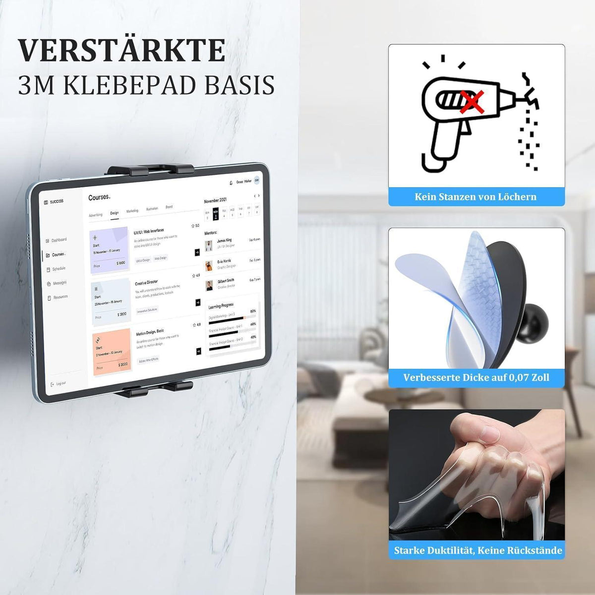 Tablet Wandhalterung Klebebasis 360° Drehbar Universal