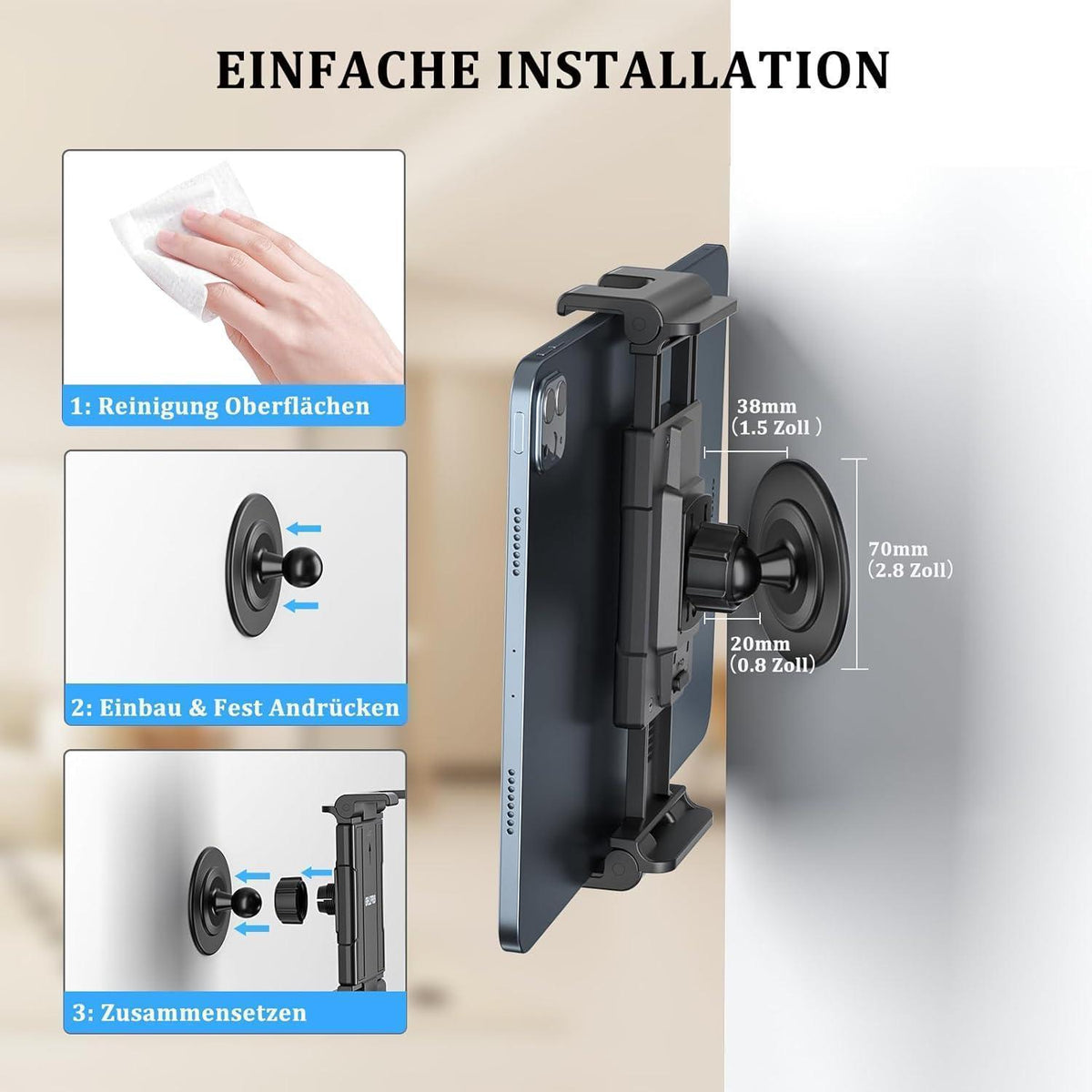 Tablet Wandhalterung Klebebasis 360° Drehbar Universal