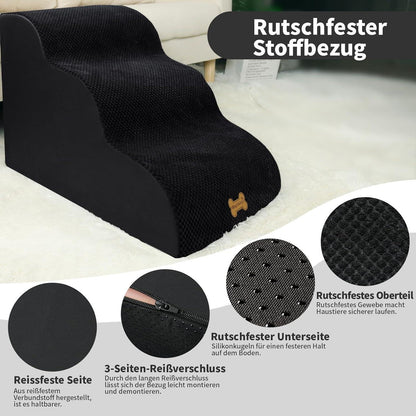 Hundetretppe 3-stufig für kleine Hunde, waschbar, schwarz