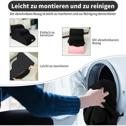 Hundetretppe 3-stufig für kleine Hunde, waschbar, schwarz