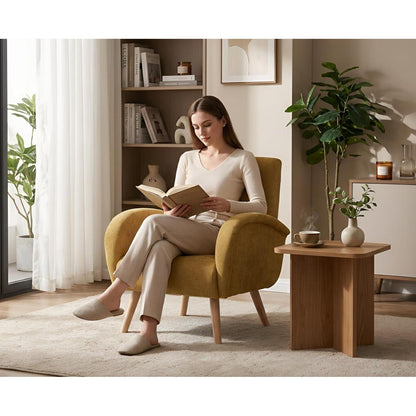 Chenille Loungesessel mit Holzbeinen – Bequemer Sessel für Wohnzimmer