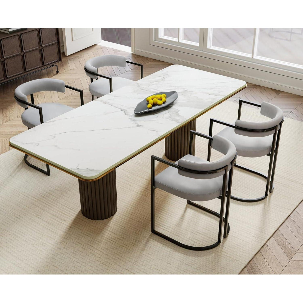 Esszimmerstühle 2er Set Grau – Moderne Samtstühle mit Metallgestell
