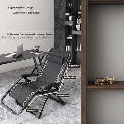 Klappbare Sonnenliege 2er Set mit Kissen & Getränkehalter, Schwarz