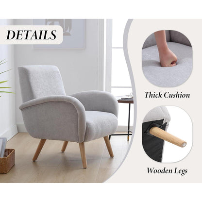 Chenille Loungesessel Grau – Bequemer Sessel mit Holzbeinen