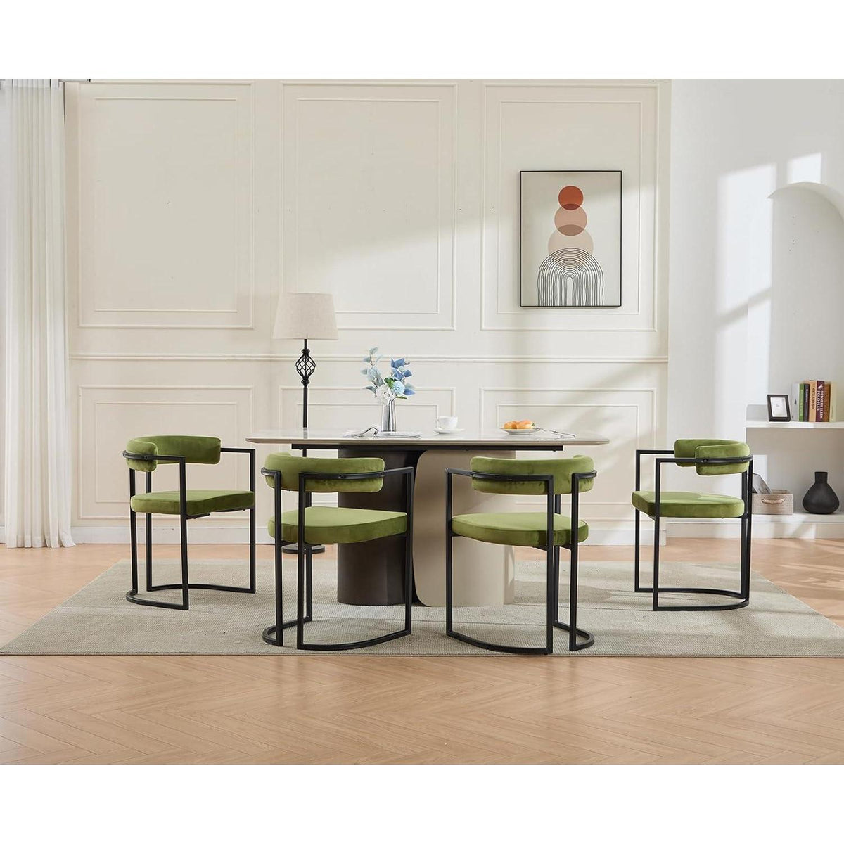 Esszimmerstühle 2er Set, Grün | Moderne Samtstühle mit Metallgestell