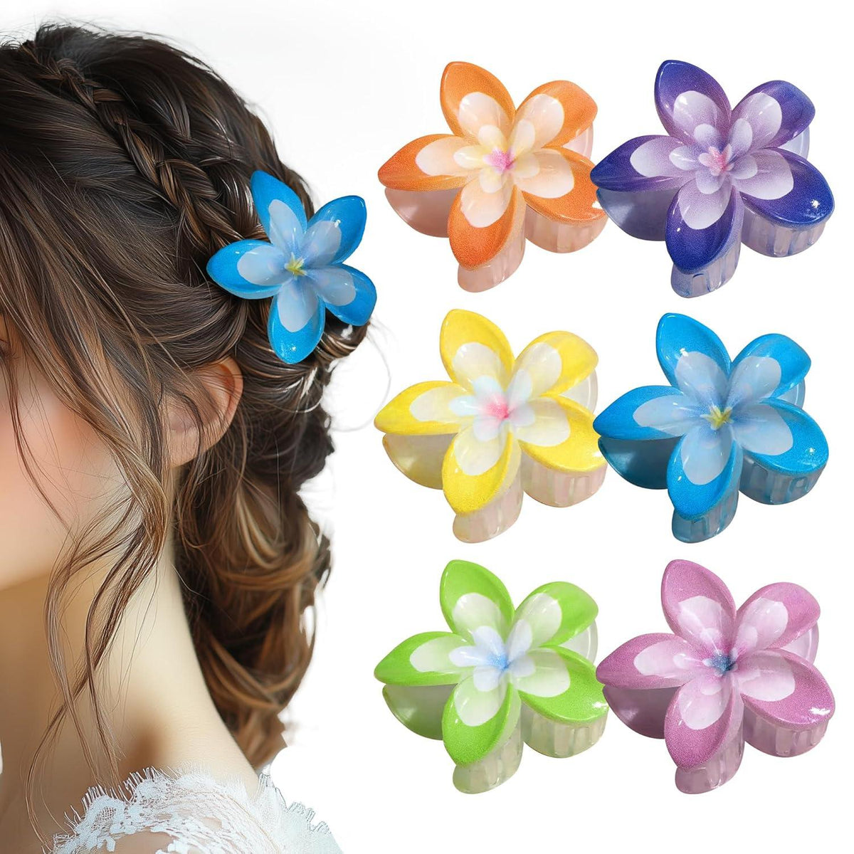 Blumen Haarklammer 6 Stück NEUE Design Blumenhaarklammern 8 CM