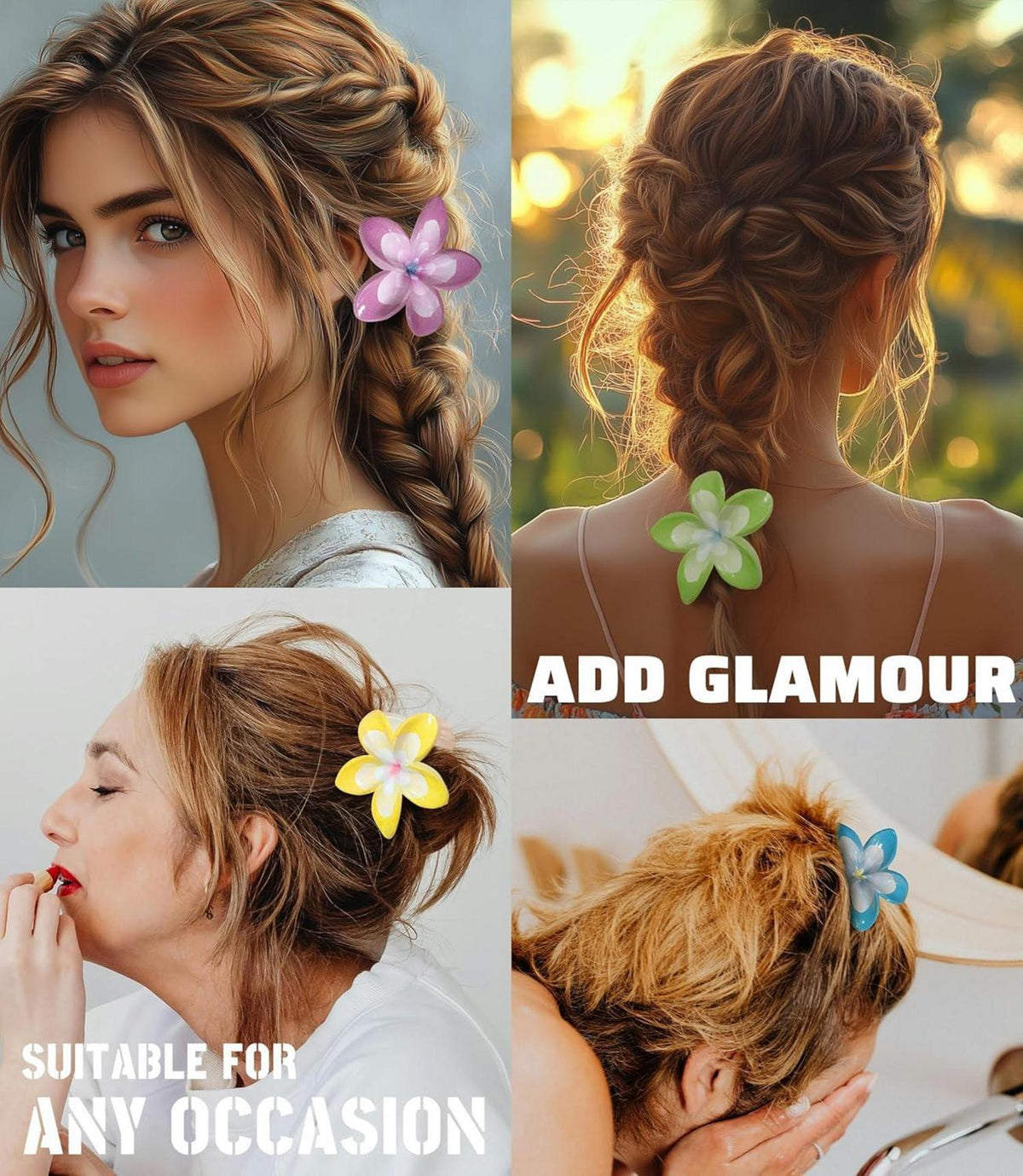 Blumen Haarklammer 6er Set Große Rutschfeste Haarspangen 8cm