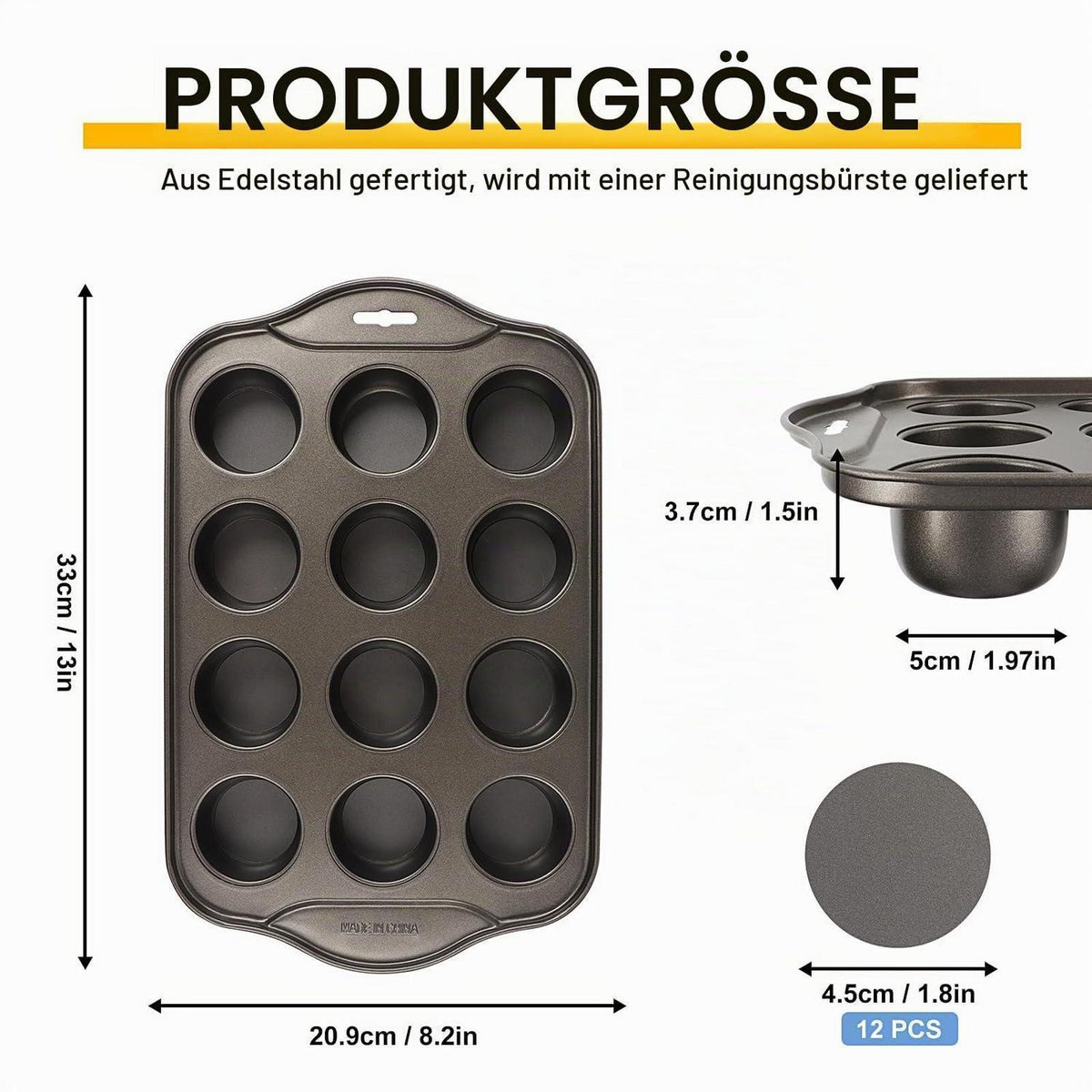 12-Tlg. Muffin-Form Edelstahl mit Abnehmboden