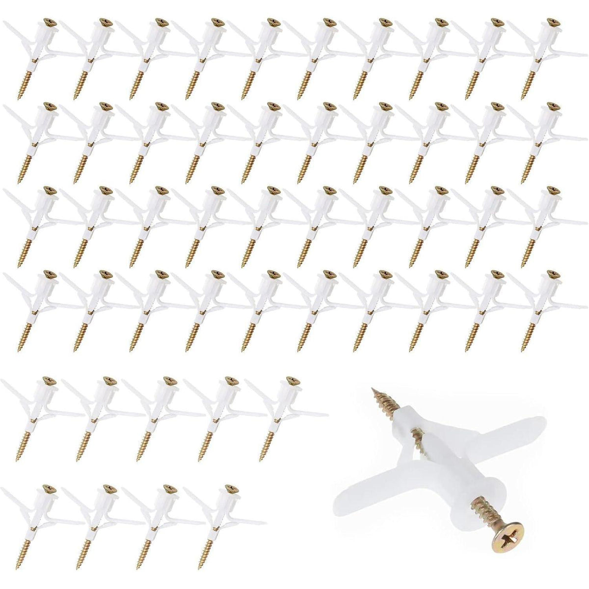 50x Hohlraumdübel Set mit Schrauben für Trockenbau & Gipskarton