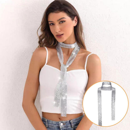Schmaler Pailletten Schal Silber Glitzer Metallic für Damen