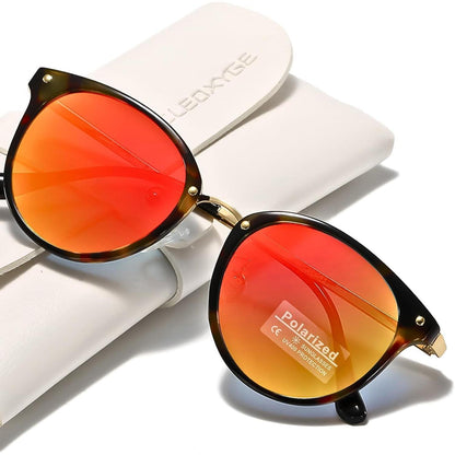 Polarisierte Sonnenbrille Damen Herren Retro UV400 Rot Bernstein