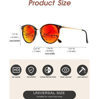 Polarisierte Sonnenbrille Damen Herren Retro UV400 Rot Bernstein