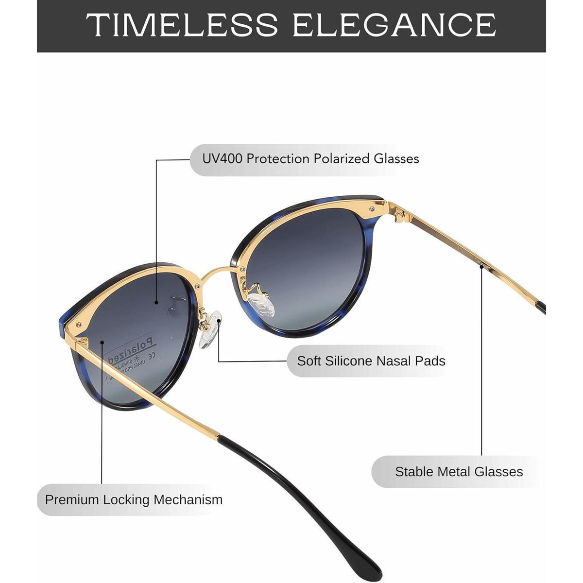 Polarisierte Sonnenbrille Damen Herren UV400 Retro-Chic Metallrahmen
