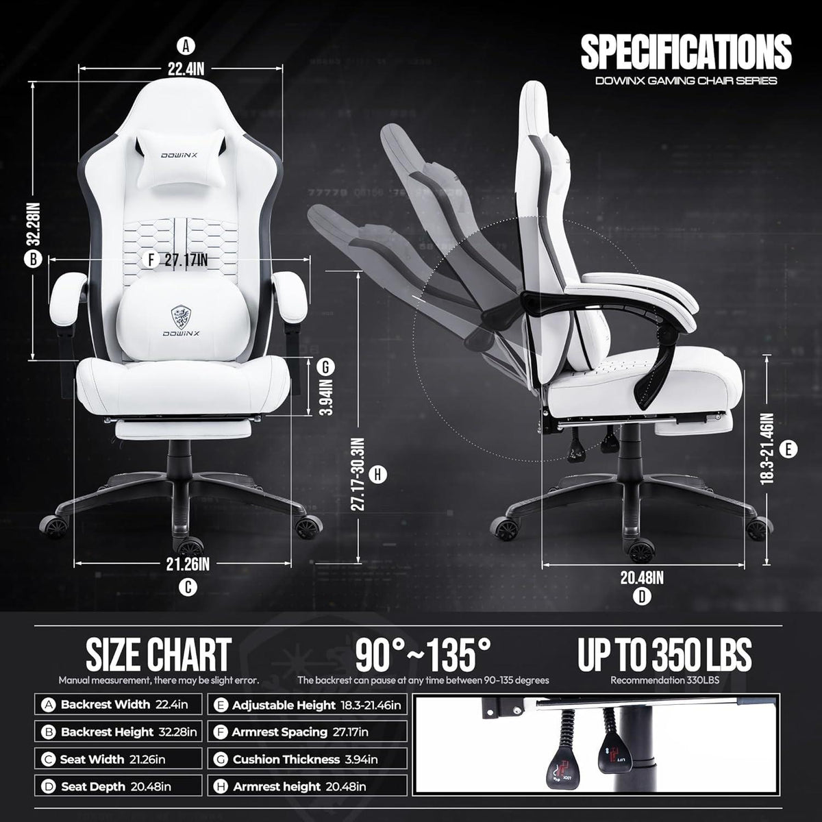 Gaming Stuhl mit Massage, Lendenwirbelstütze, Taschenfederkissen und