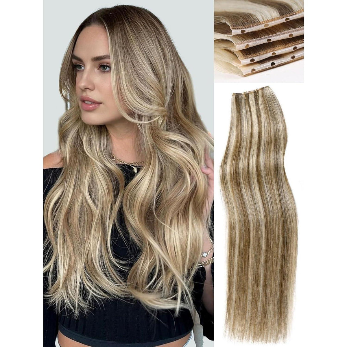 Remy Haarverlängerung 46 cm Ombre Blond Double Weft