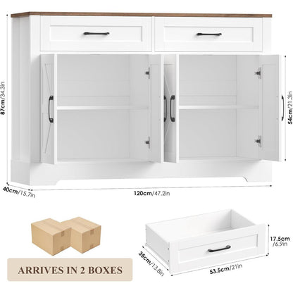 Sideboard Küchenbuffet Weiß & Braun mit 2 Schubladen & 4 Türen