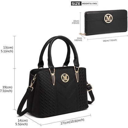 Damen Handtasche mit Geldbörse, Mittelgroß, Schwarz