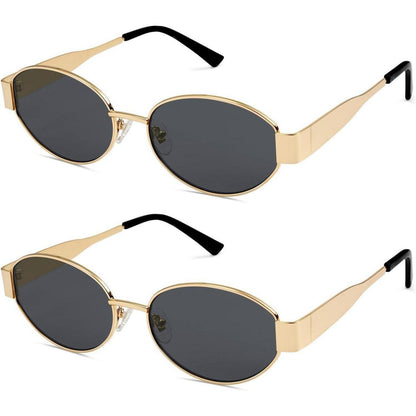 Retro Oval Sonnenbrille Damen Herren UV400 Schutz Gold Grau
