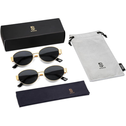 Retro Oval Sonnenbrille Damen Herren UV400 Schutz Gold Grau