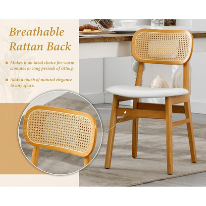Esszimmerstühle 2er Set Rattan Weiß in Lederoptik