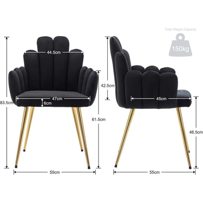 Samt Esszimmerstühle 2er Set mit Metallbeinen Schwarz