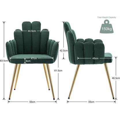 Samt Esszimmerstühle 2er Set – Gepolsterte Muschel Sessel Grün
