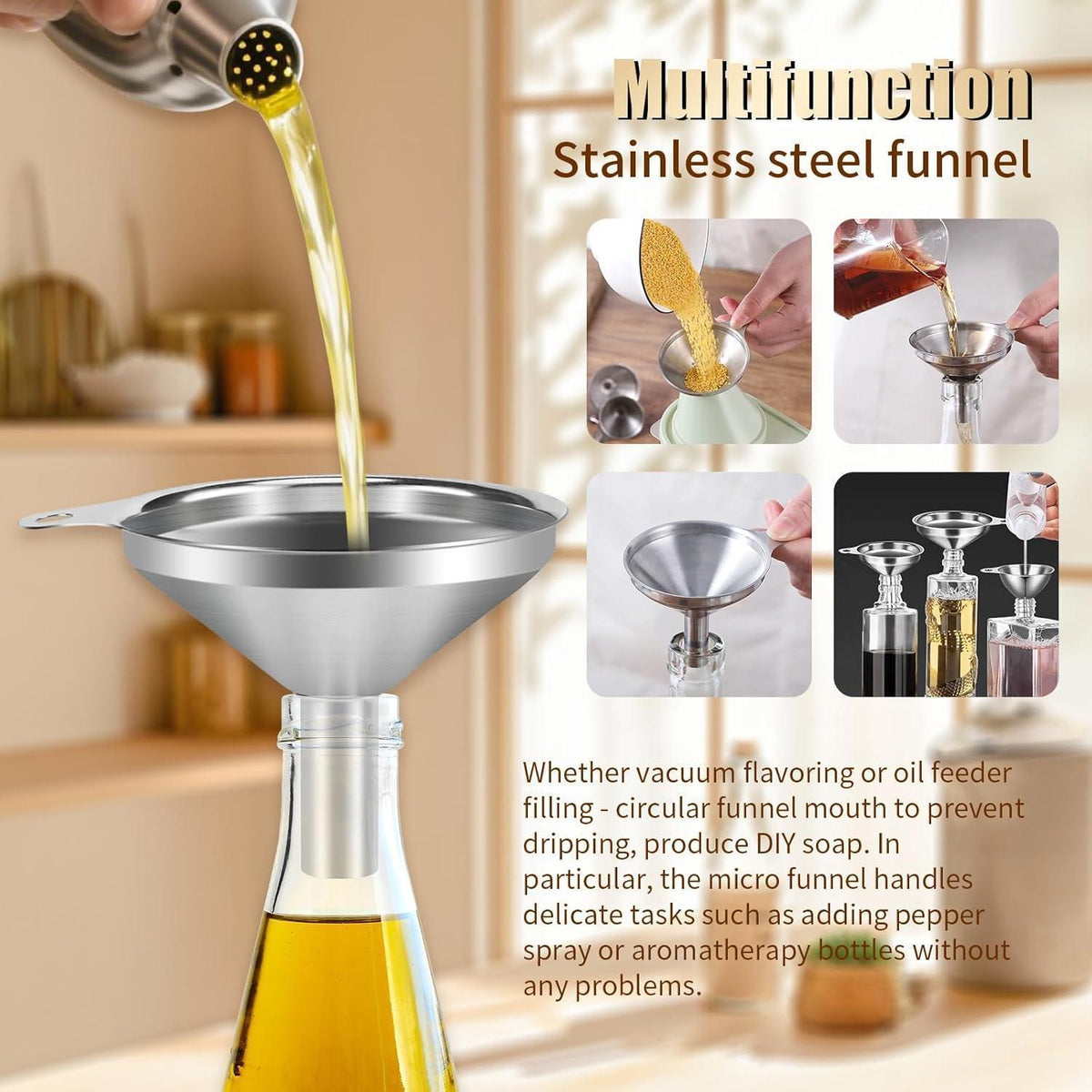 Edelstahl Trichter Set 3er – Mini, Stapelbar & Spülmaschinenfest