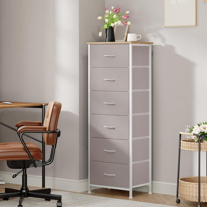 Kommode mit 6 Stoffschubladen – Aschgrau, 115cm hoch