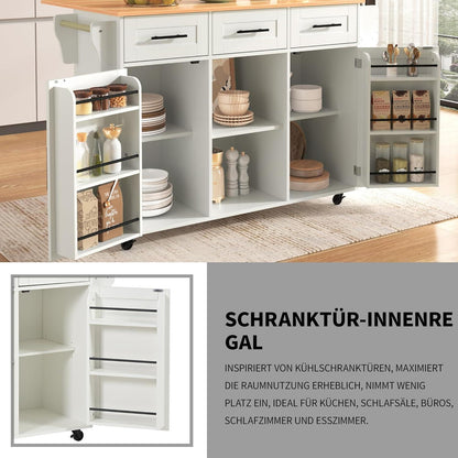 Bewegliche Kücheninsel mit abklappbarer Arbeitsplatte Weiß