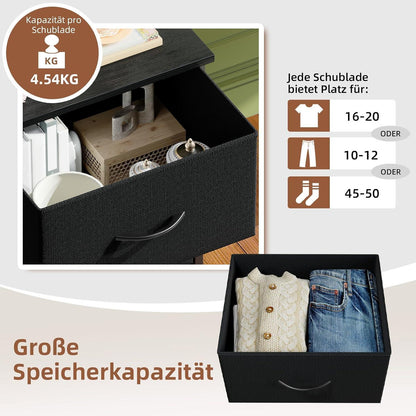 Somdot Kommode mit 5 Stoffschubladen – Schwarz, 114,5 cm hoch