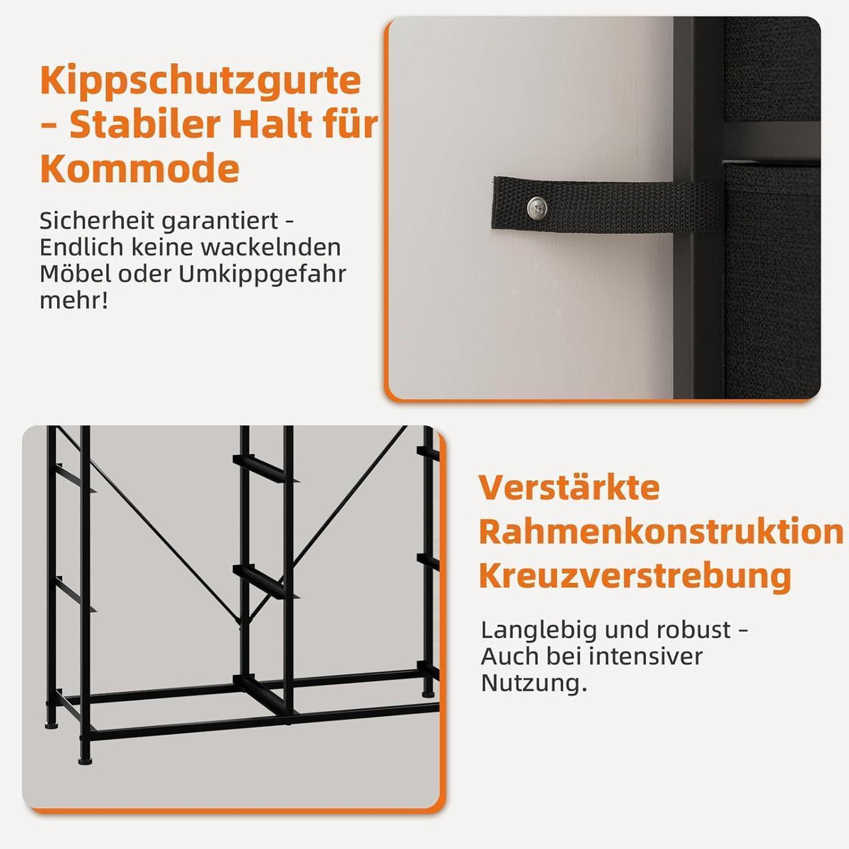 Kommode mit 6 Stoffschubladen – Schwarz, 30x80x71,5 cm