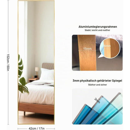 Ganzkörperspiegel Rechteck Gold 152x42cm – Stand- & Wandspiegel